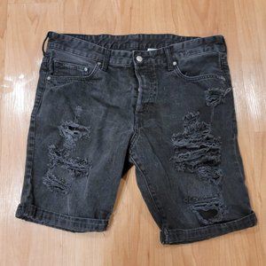 H&M black denim ripped shorts - 34 Waist Men's